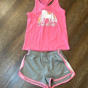 The Children's Place Pink Unicorn Tank with Gray and Pink Trim Shorts